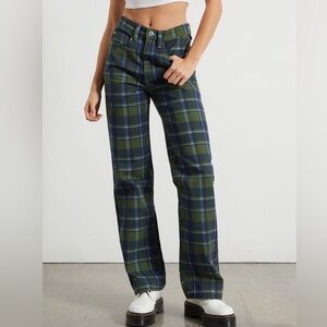WEWOREWHAT Plaid High Rise Green and Blue Dad Jeans NWT